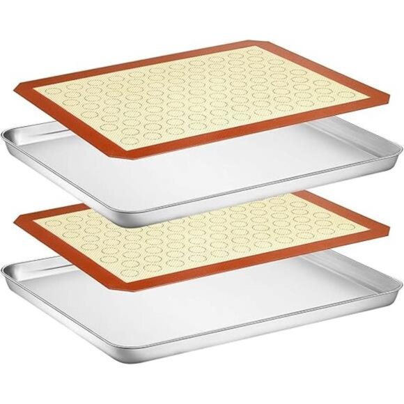 Baking Sheet with Silicone Mat Set, Stainless Steel Cookie Pan with Baking Mat - Picture 8 of 8